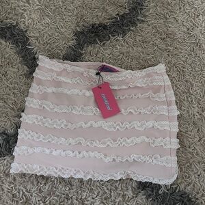 Edikted Pink Lace Ruffle Pencil Skirt